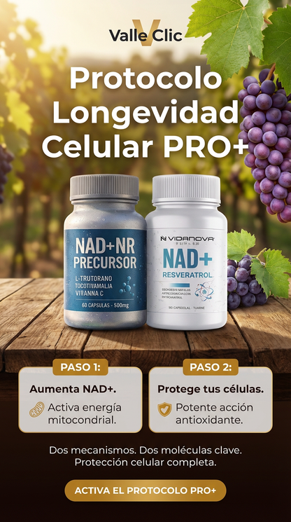 Protocolo Longevidad Celular PRO+ (Precursor de nad + Resveratrol)