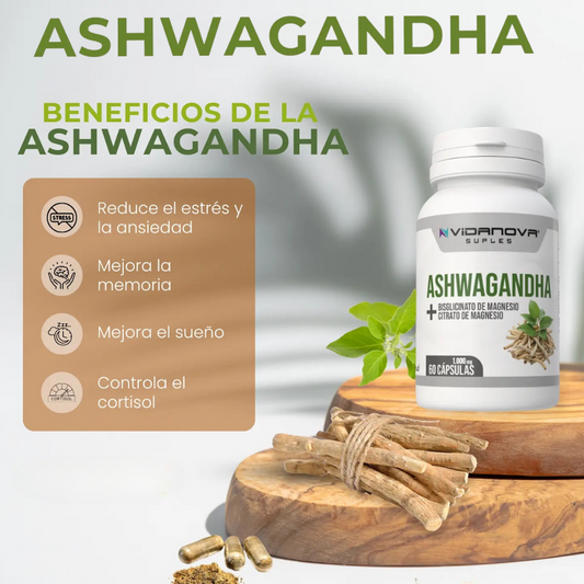 Ashwagandha + Magnesio – Adiós al estrés 1000mg 60 CAPS