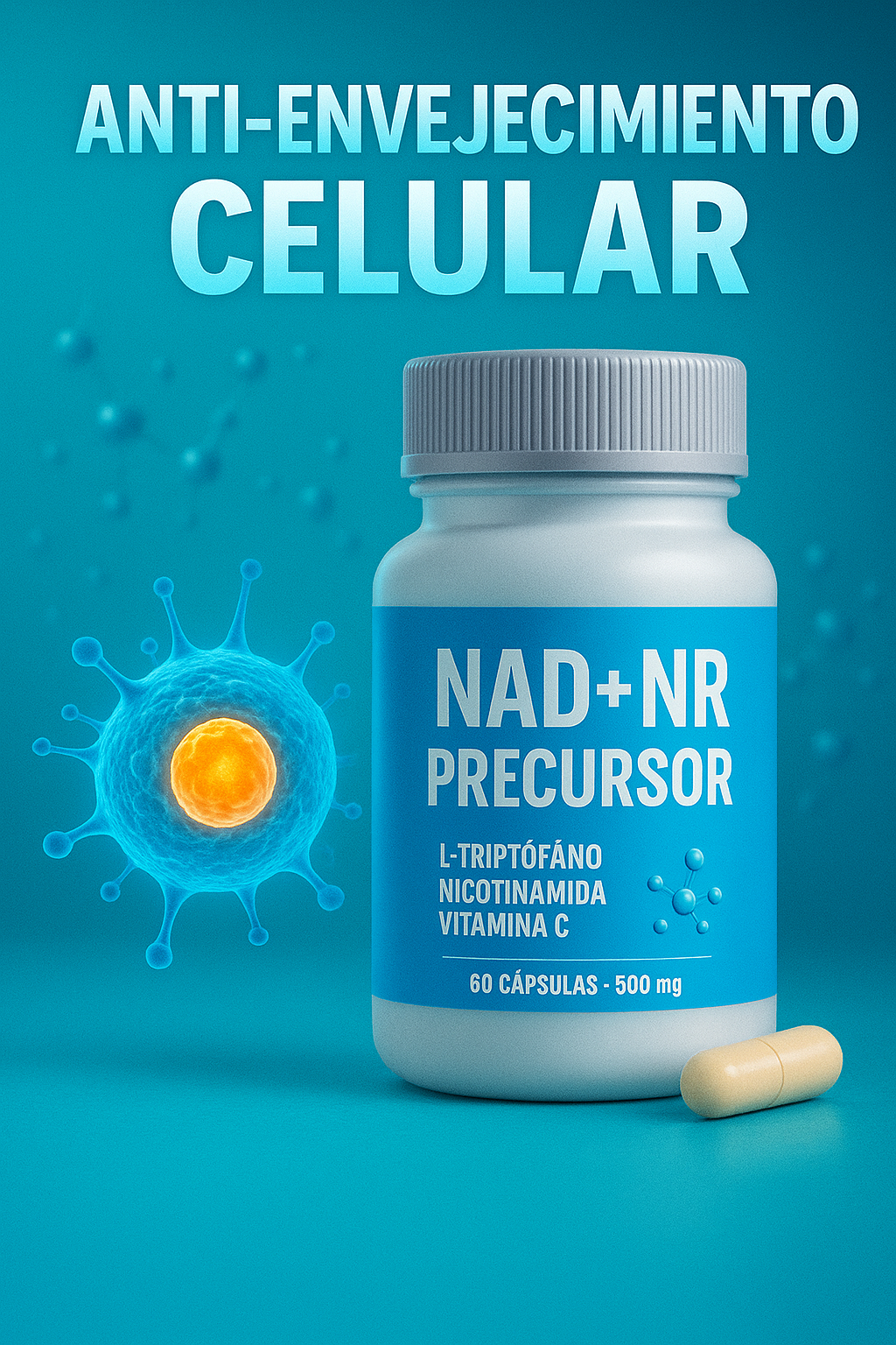 NAD+ NR Precursor 500mg – Suplemento Antiedad Natural 60 Cápsulas