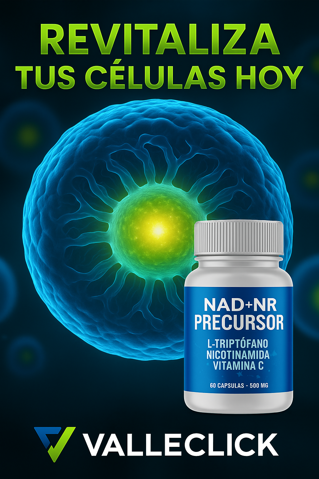 NAD+ NR Precursor 500mg – Suplemento Antiedad Natural 60 Cápsulas