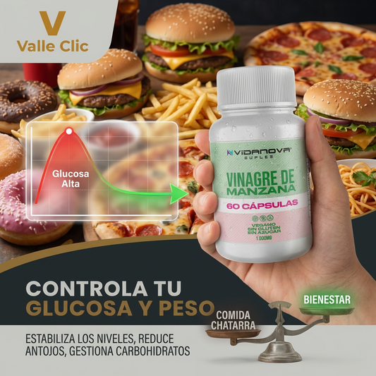 🍏 VINAGRE de Manzana 60 Cápsulas – Controla tu glucosa, controla tu peso