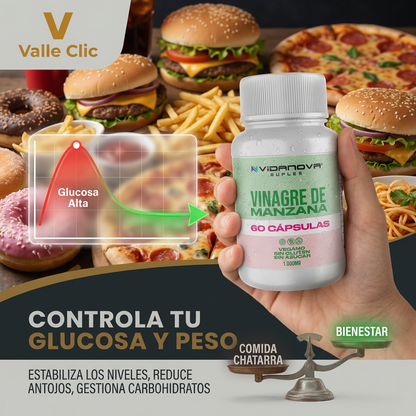 🍏 VINAGRE de Manzana 60 Cápsulas – Controla tu glucosa, controla tu peso
